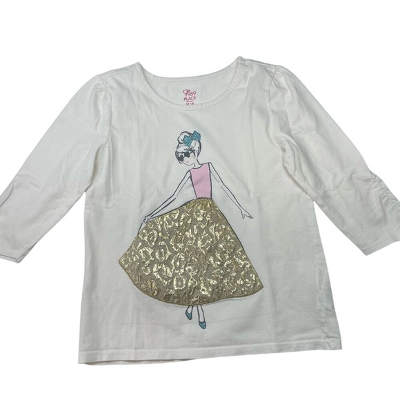 The Childrens Place Shirt Gold Skirt Graphic Top Long Sleeve‎ Size M 7/8 - Picture 1 of 9